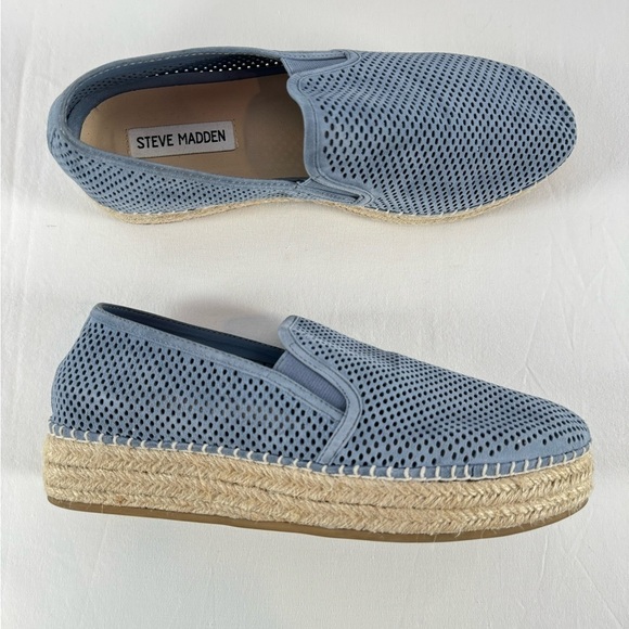 Steve Madden Wright Leather Perforated Slip-On Espadrille Sneakers in Blue Sz 9 - Picture 4 of 10